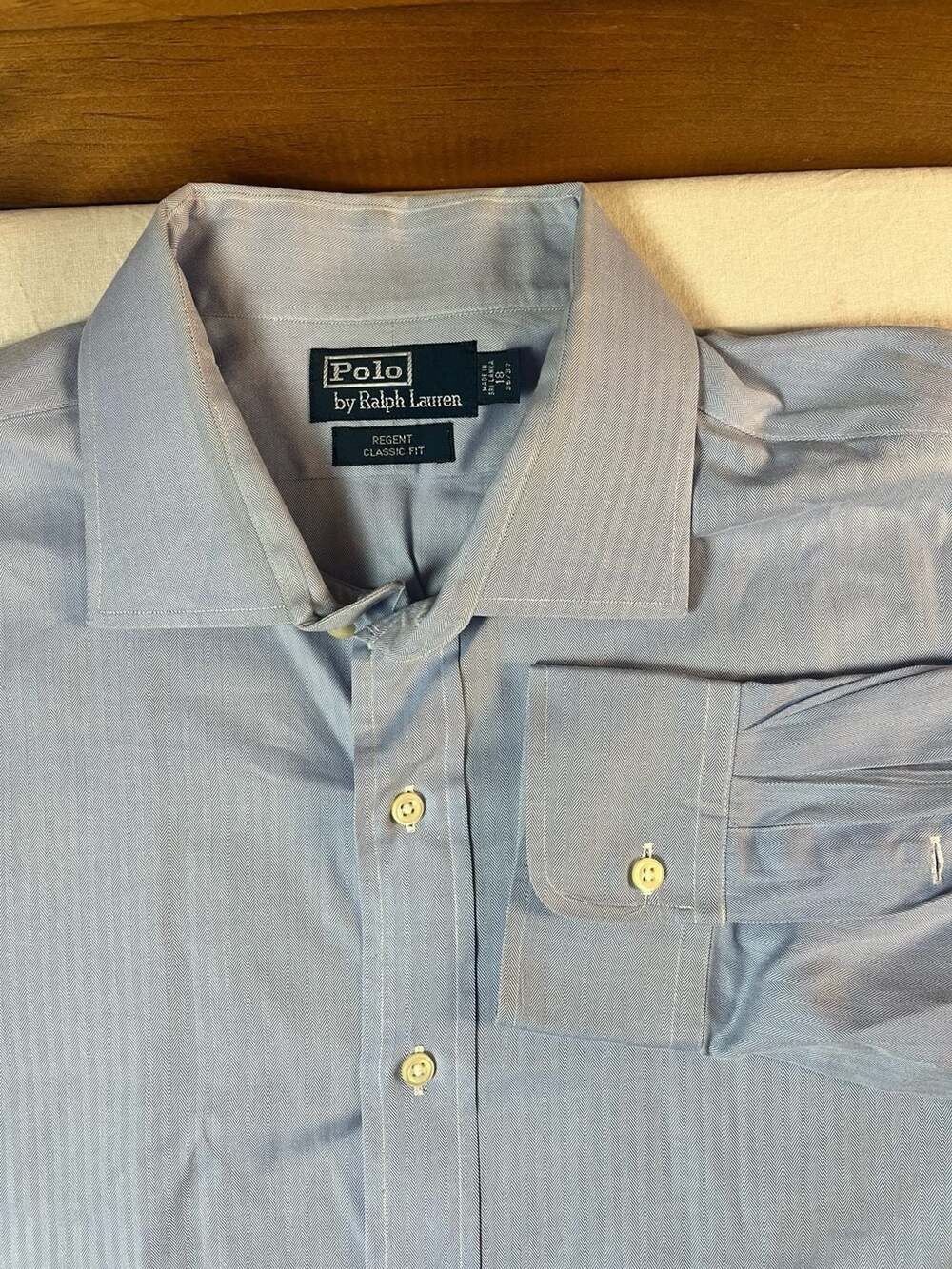 Polo By Ralph Lauren Regent Classic Fit Blue Herringbone Dress Shirt 18 36/37